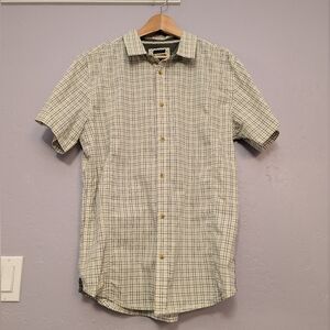 Prana Men's Casual Plaid Button-Up Shirt - Cream and Blue Size L